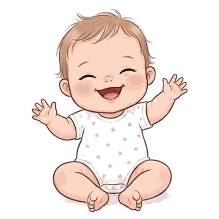 A smiling baby in a star-patterned bodysuit